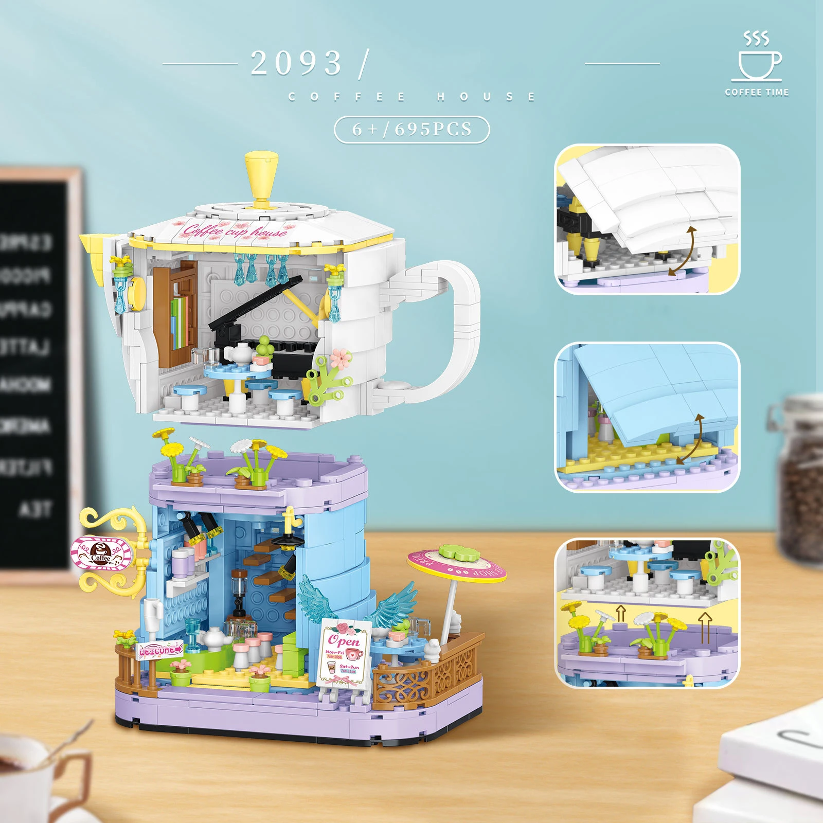 Creative Streetscape Architecture Coffee Shop Mini Block City Street View Cafe House Construction Building Brick Toys For Gifts