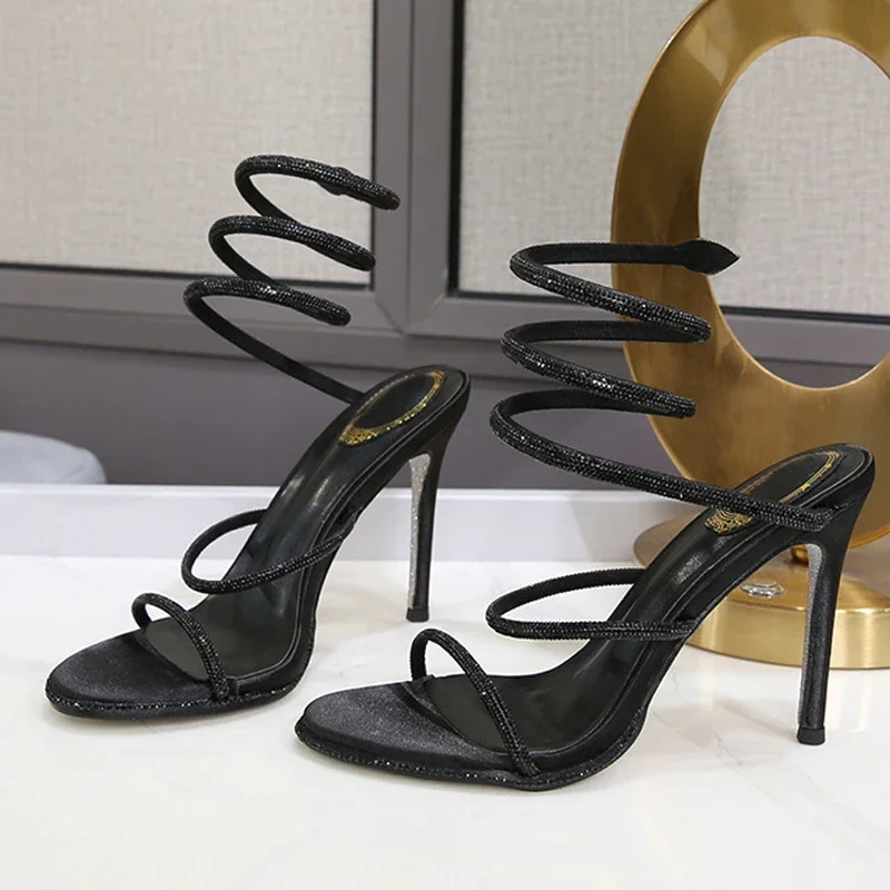 

Fashion Style Crystal Diamond Ankle Strap Women Sandals Sexy Open Toe Thin High Heels Nightclub Banquet Party Shoes