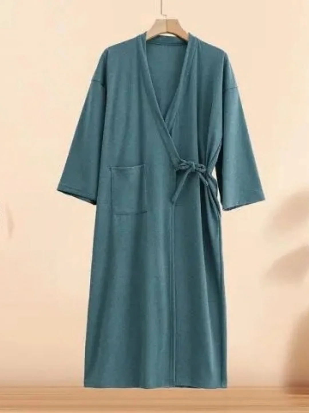 plus Size Loose Long Sleeve V-Neck Home Clothes Sleepwear Belt Design Color Japanese Style for Plump Women 300 Pounds 4