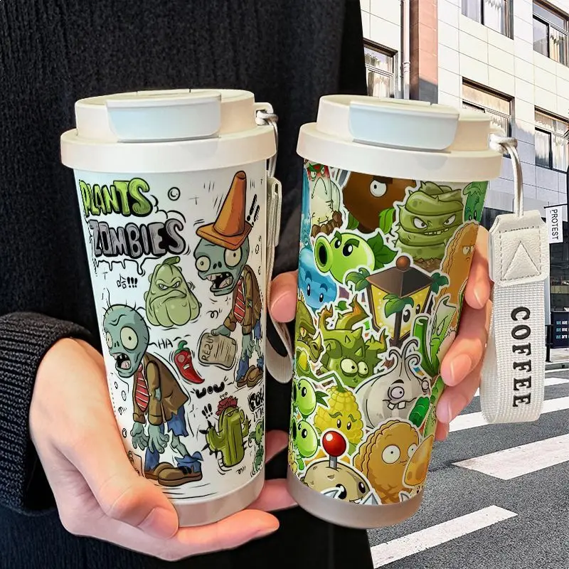 

Plants Vs. Zombies Character Peripheral Stainless Steel Thermos Cup with Straw Large Capacity Dual-Drink Coffee Water Bottle