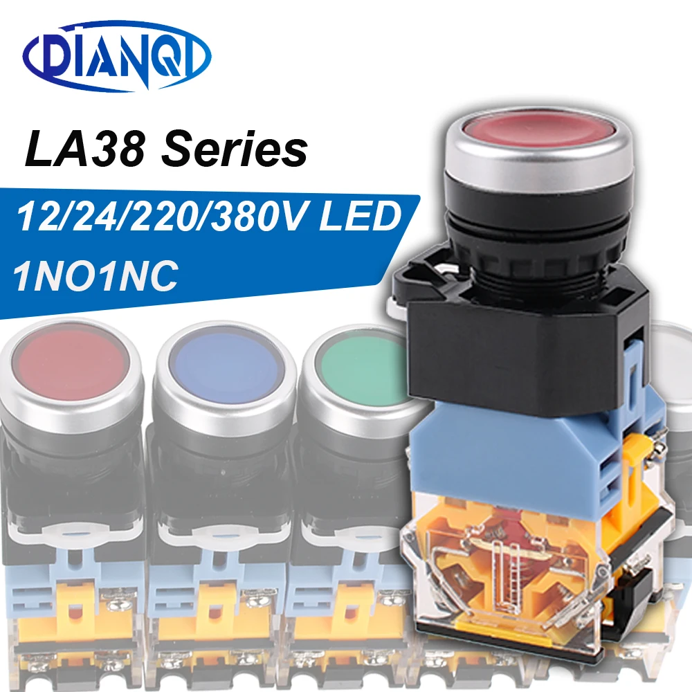 LA38-11D/203 Contact Push Button Switch with LED Indicator Light ON OFF Self-locking/ Momentary 22mm 12V 24V 220V 380V Red Green
