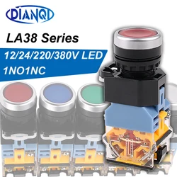 LA38-11D/203 Contact Push Button Switch with LED Indicator Light ON OFF Self-locking/ Momentary 22mm 12V 24V 220V 380V Red Green