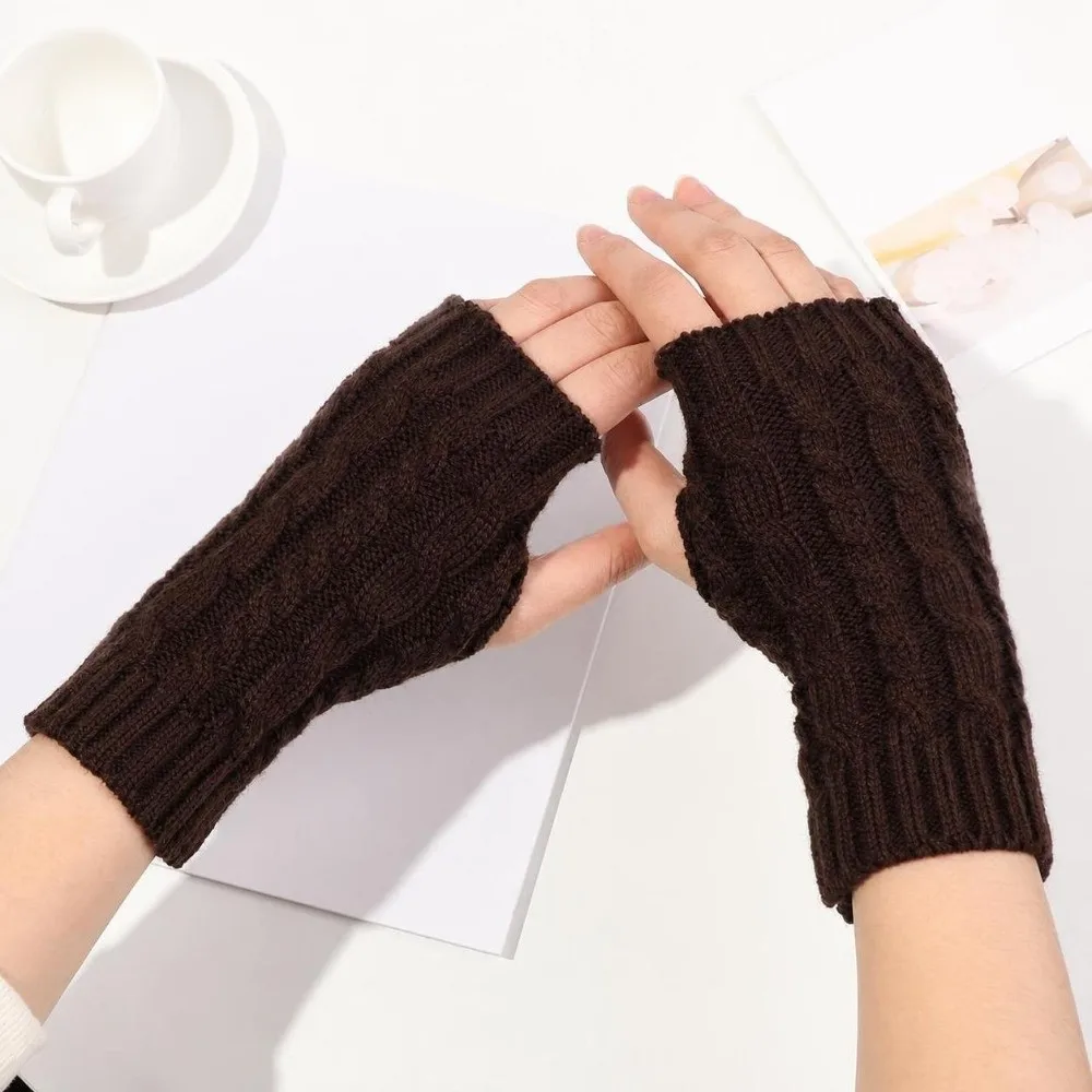 Winter Arm Warmers Fingerless Gloves Twist Elastic Button Mitten Thick Warm Fingerless Mittens