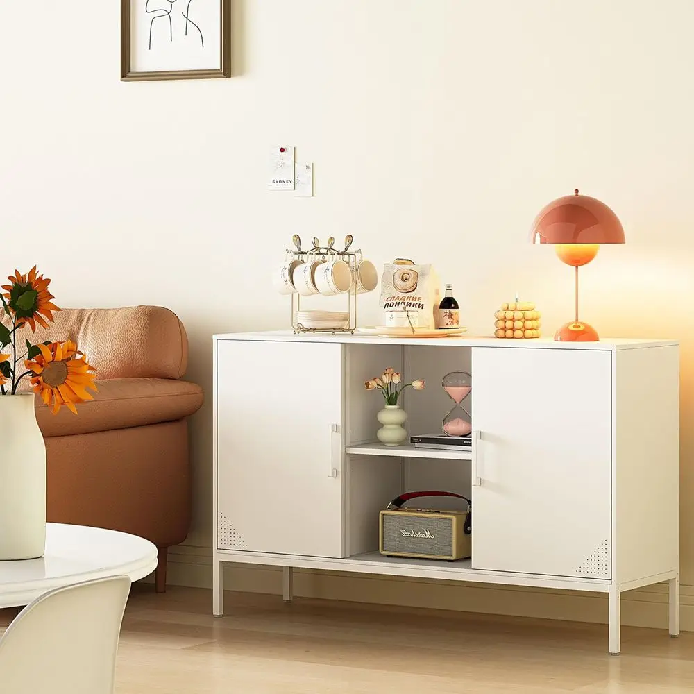 

Double-Door Metal Storage Cabinet, Versatile for Entryway, Living Room, Kitchen, Bedroom, Dining Room (White, 29.53)
