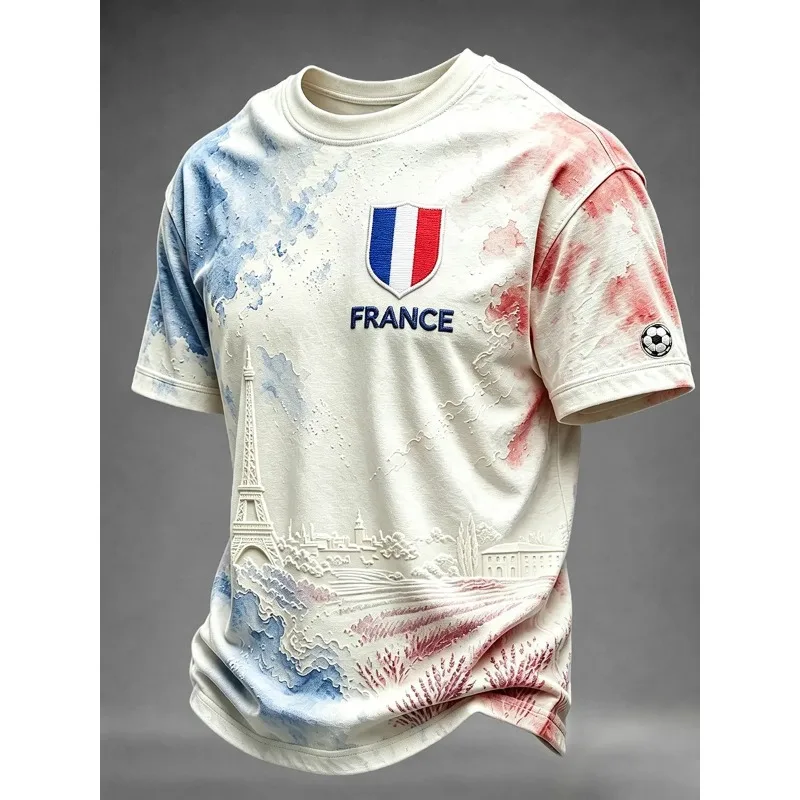 3D printed football jersey, soccer T-shirt with embossed wing textures, sports top adorned with printed stripes