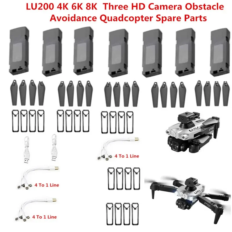 LU200 4K 6K 8K Three HD Camera Obstacle Avoidance RC Drone Quadcopter Spare Parts 3.7V 1800mAh Battery/Propeller/USB/Frame