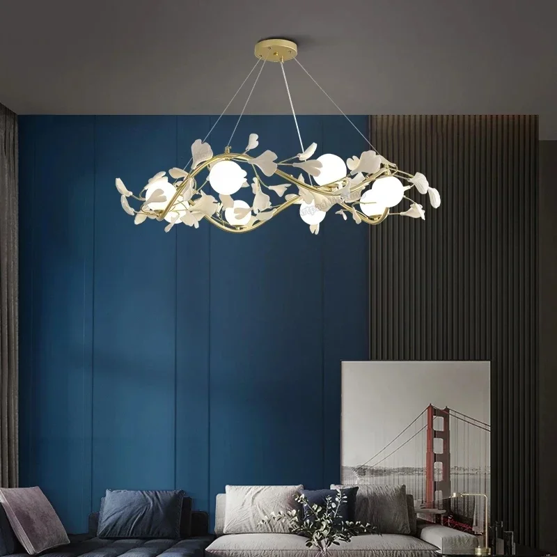 Modern Petal Led Chandelier Creative For  Dining Living Room Pendant Lamps Home Decor Luxury White Hanging Golden Body Lamp