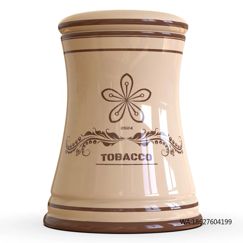 Wholesale Classic Tobacco Shop Smoking Accessories Decal Beige Porcelain Storage Jar Ceramic Slim Waist case Humdior for Cigar