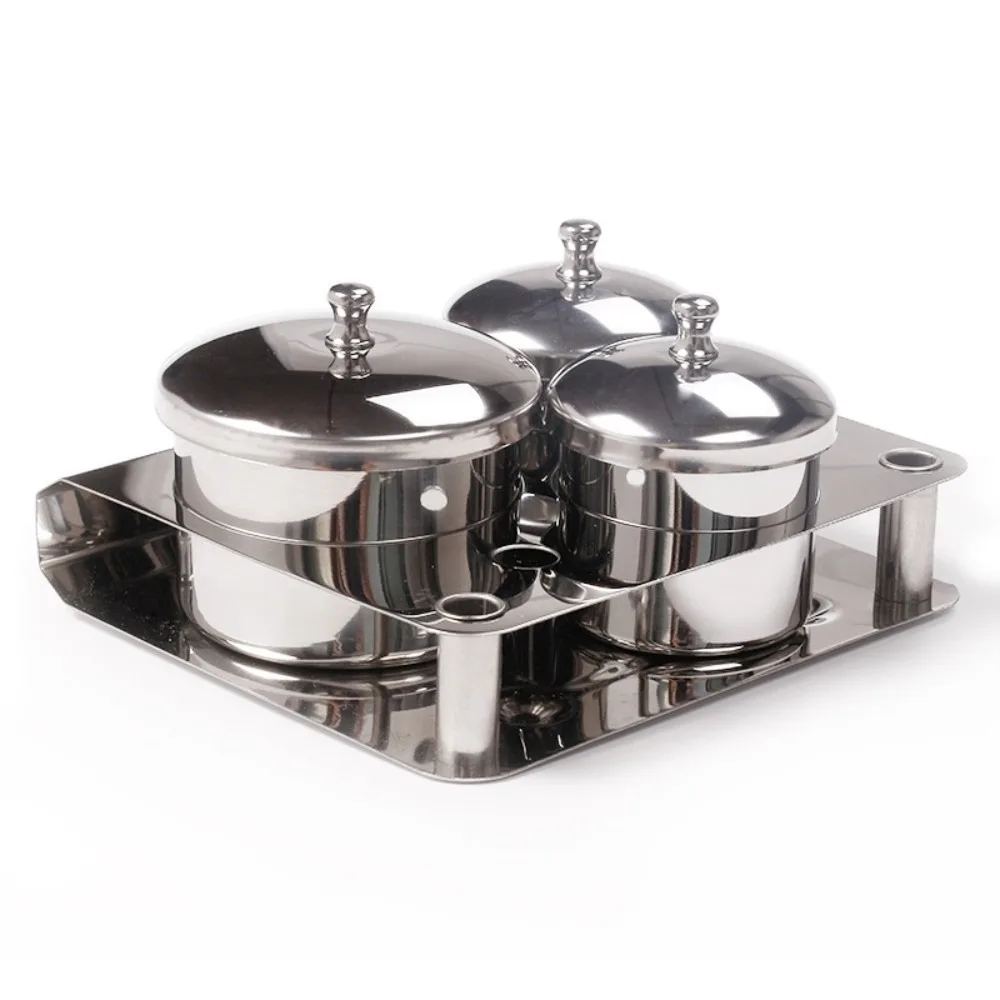 3pcs/set Stainless Steel Manicure Liquid Powder Container Tray Organizer Nail Instrument Disinfectant Cup With Metal Lid