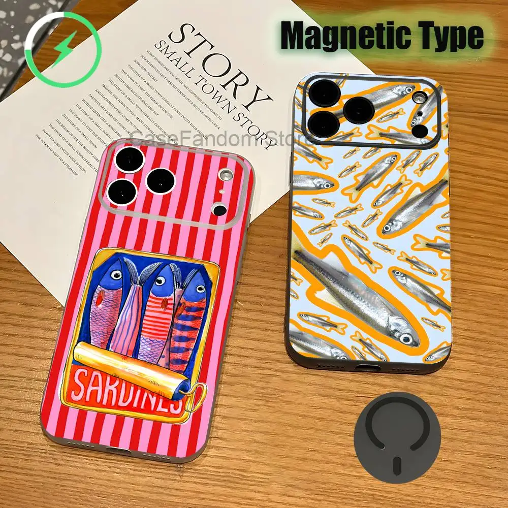

Fish Funny Sardines Transparent gray Phone Case For iPhone 17,16,15,14,13,12,11,Pro,Max,Plus Magnetic Wireless Charging