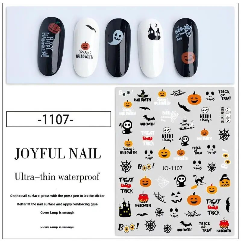 สติกเกอร์ติดเล็บลายฮาโลวีน 3 มิติ ชุดอุปกรณ์ตกแต่งเล็บ วัสดุ อุปกรณ์ ผลิตภัณฑ์ สติกเกอร์ติดเล็บลายต่างๆ สำหรับทำเล็บ
