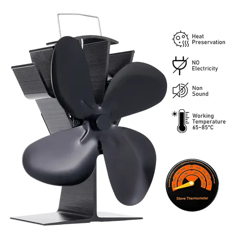 4 Blade Heat Powered Fireplace Fan JAKYLOVE