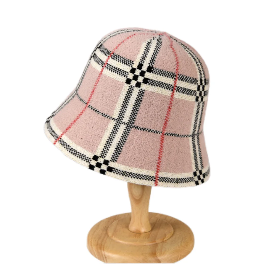 Fashion Elegant Luxury Brand Bucket Hat For Women Winter New Outdoor Warm Velvet Plaid Cashmere Wool Fisherman Hat Panama Caps