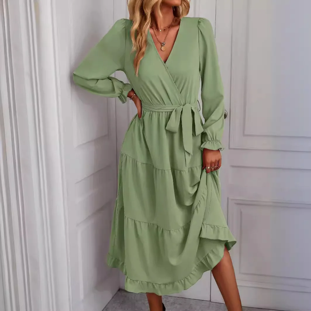 2024 Spring and Summer New Fashionable and Elegant Solid Color Large Display Casual Dress New Women's Long Dress