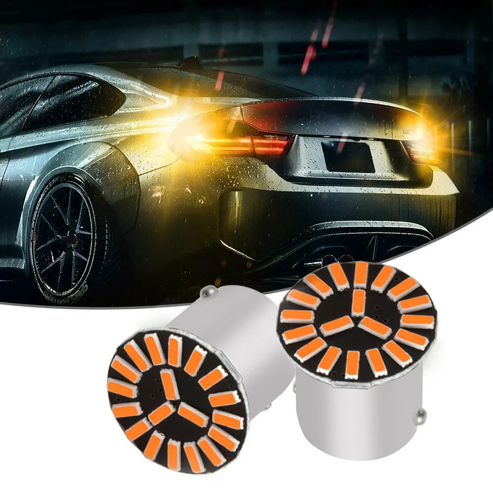 

2Pcs Amber Orange Bright Car Indicator LED Bulb 1156 4014 19smd Rear Turn Signal Light Bulbs Blinker Parking Lamp Car Lights