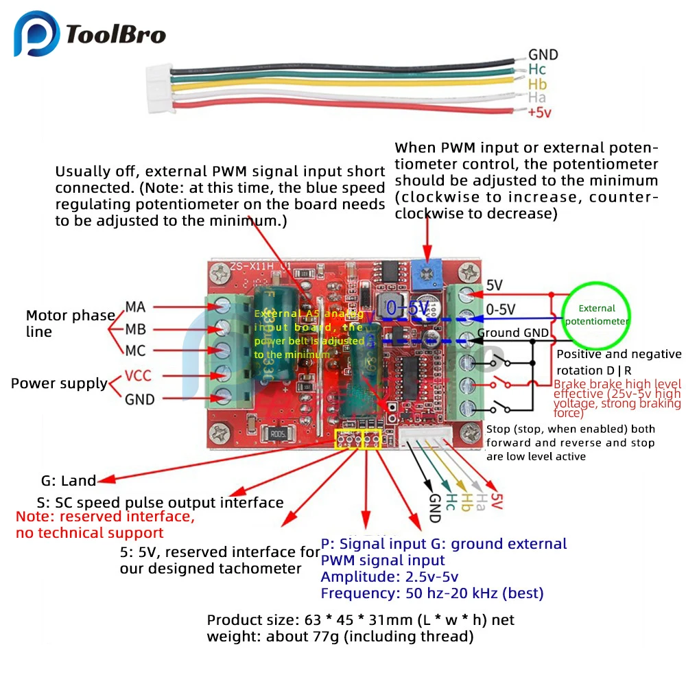 400W 20A BLDC 3-Phase DC Brushless Motor Speed Controller Module DC 6-60V PWM Hall Motor Control Switch Driver Board 12V 24V 48V