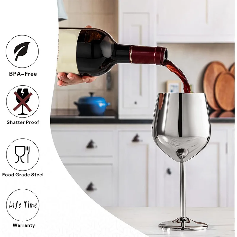 Electroplated 304 Stainless Steel Stemless Wine Glass, 500ml Drum-Shaped Shatterproof Goblet