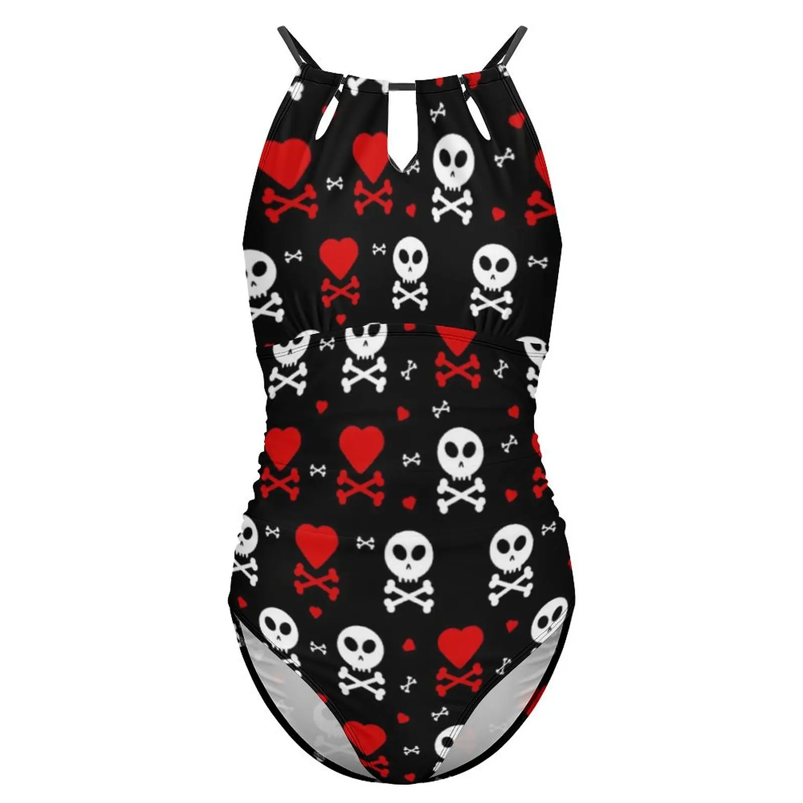 Skull Hearts Swimsuit Funny Crossbones Push Up Swimwear One Piece Holiday Surf Bathing Suit Bodysuit Sexy Beach Wear Plus Size