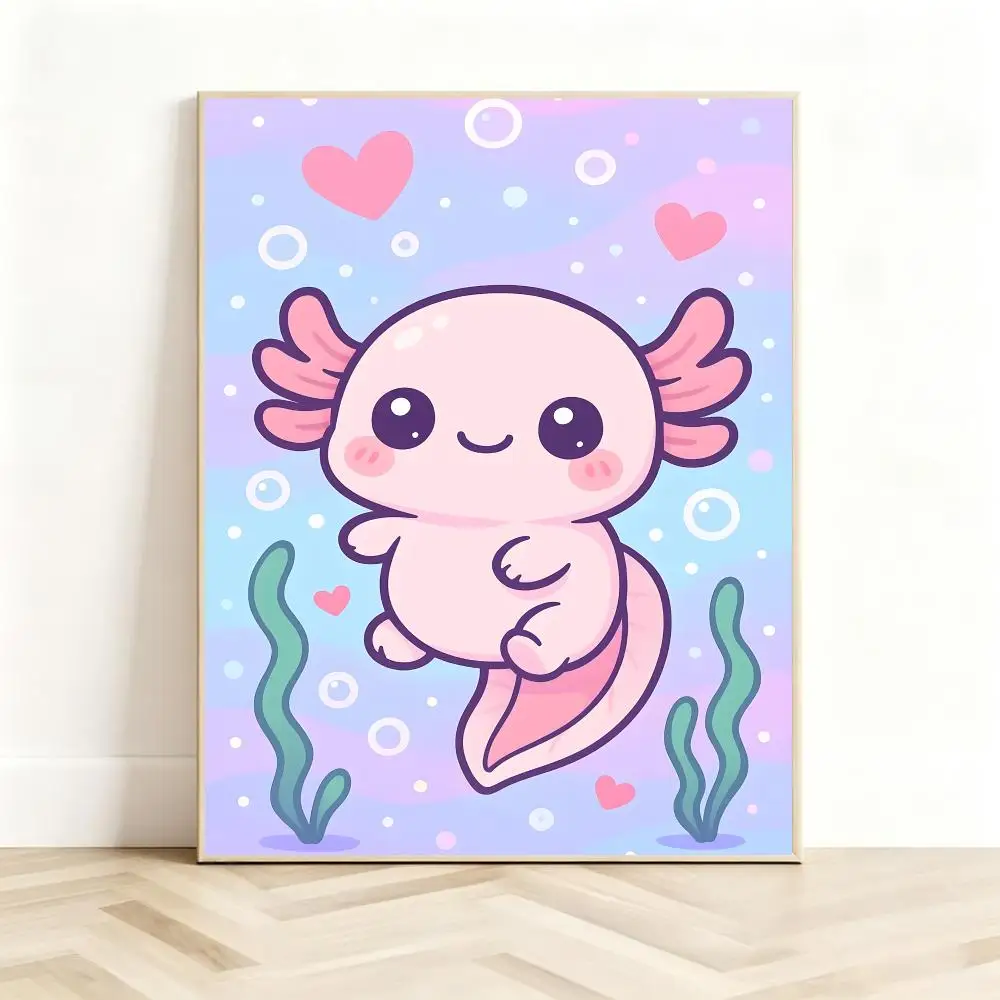 Charming Aquatic Art A-Axolotl Poster Classic Self-Adhesive PP Wall Sticker for Living Room Bar Decor Gift