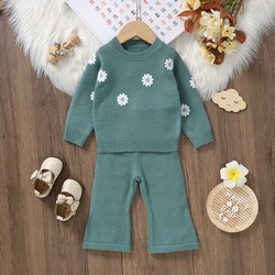 Baby Clothes Sets Knitted Infant Girls Long Sleeve Pullover +Pants Autumn Newborn Sweater +Trousers Fashion Embroidered Flowers