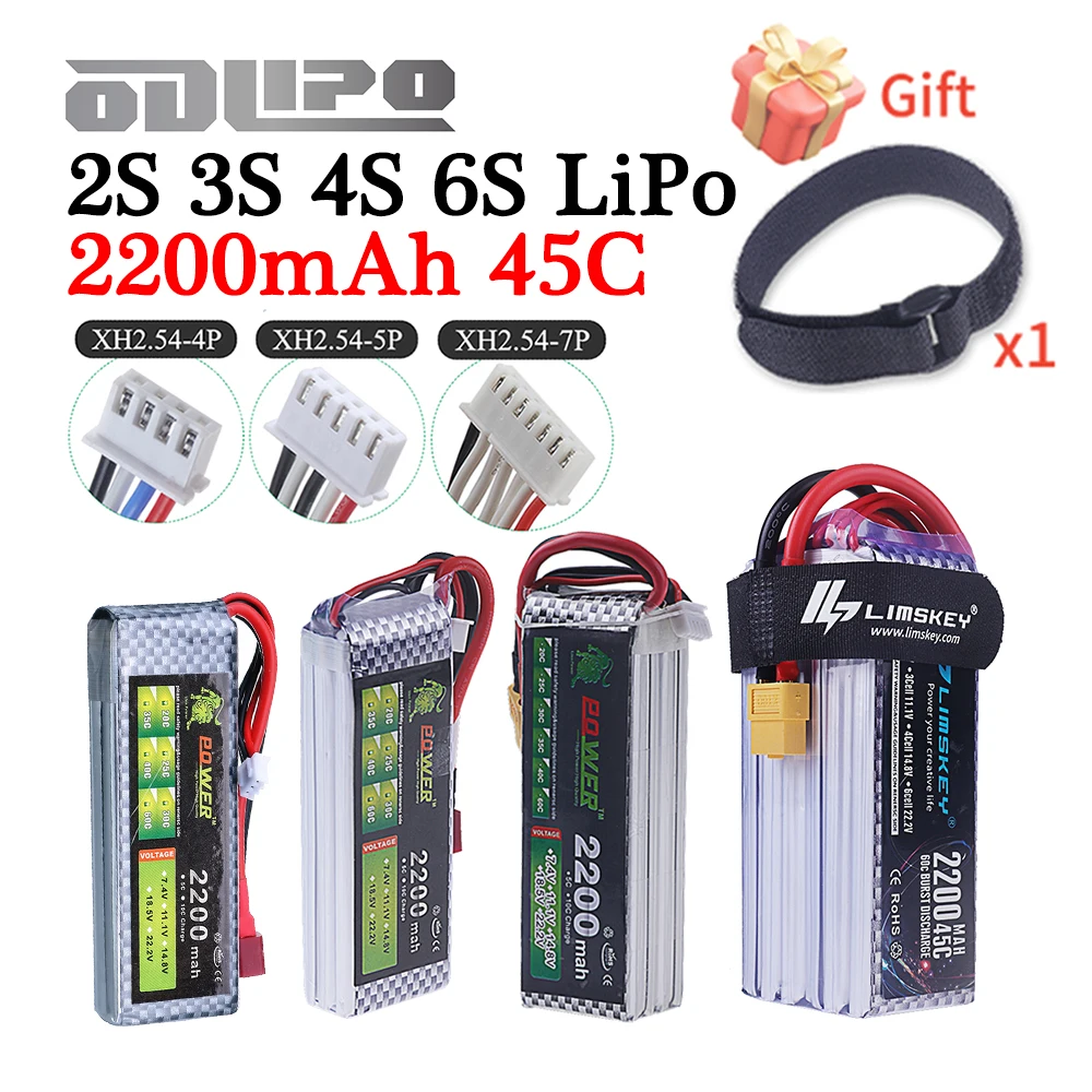 2026 NEW 2200mAh 40C 7.4V 11.1V 14.8V 22.2V Lipo Battery 2S 3S 4S 6S With T XT60 Connector for RC Car Drone Boat Helicopter