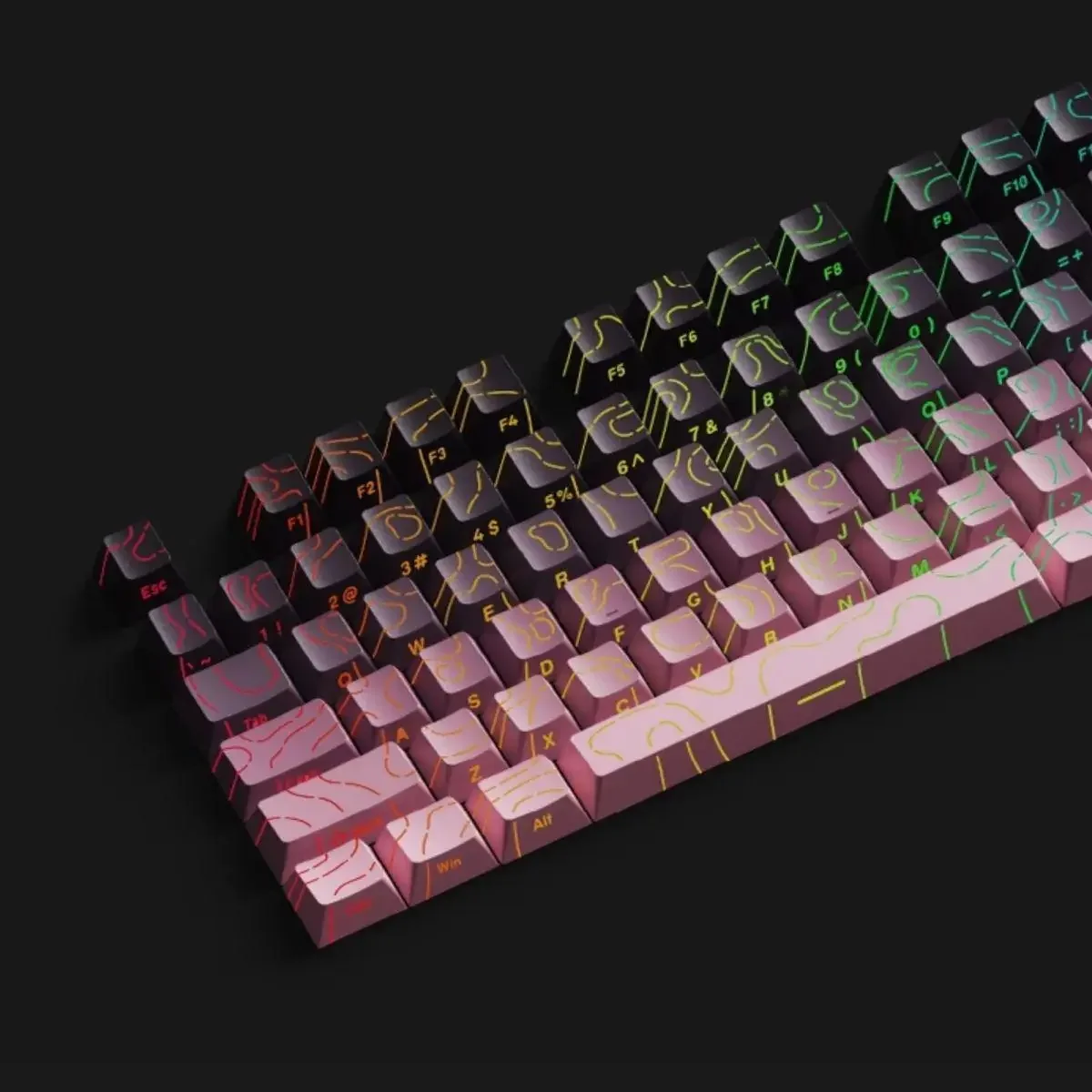 GEFENSI Black And Pink Contour Lines 4.0 Keycaps Factory Height 130 Key Dual Color Small Full Set With Cracked Light