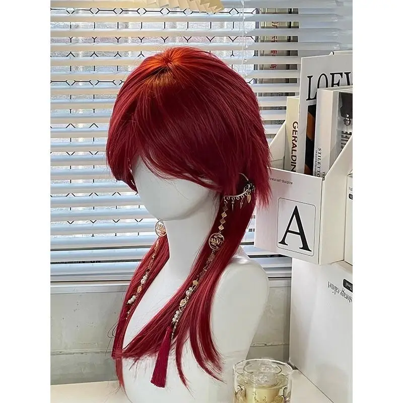 ‌ Tokyo Scholar Cosplay Peruca - Cabelo Curto Vermelho Fantasia de Personagem de Estudante de Tóquio Personagem de Anime Unissex, Peruca Completa de Cauda Longa