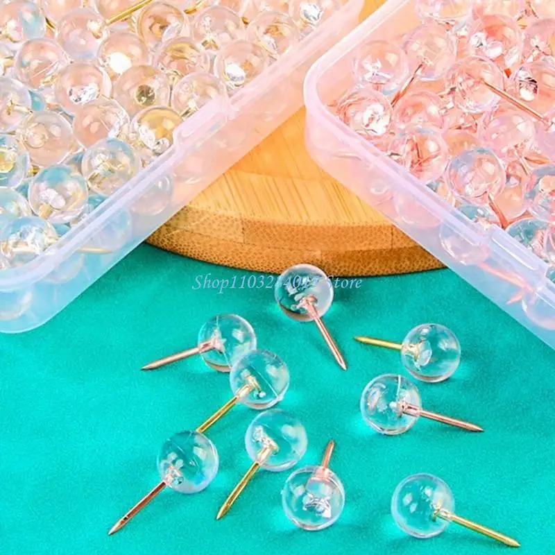 R6FF 50/100PCS Ball-shape Pushpin Map Pin I-shape Push Pins for Cork Board, Clear Sewing Pin with Clear Box for Fabric Sewing