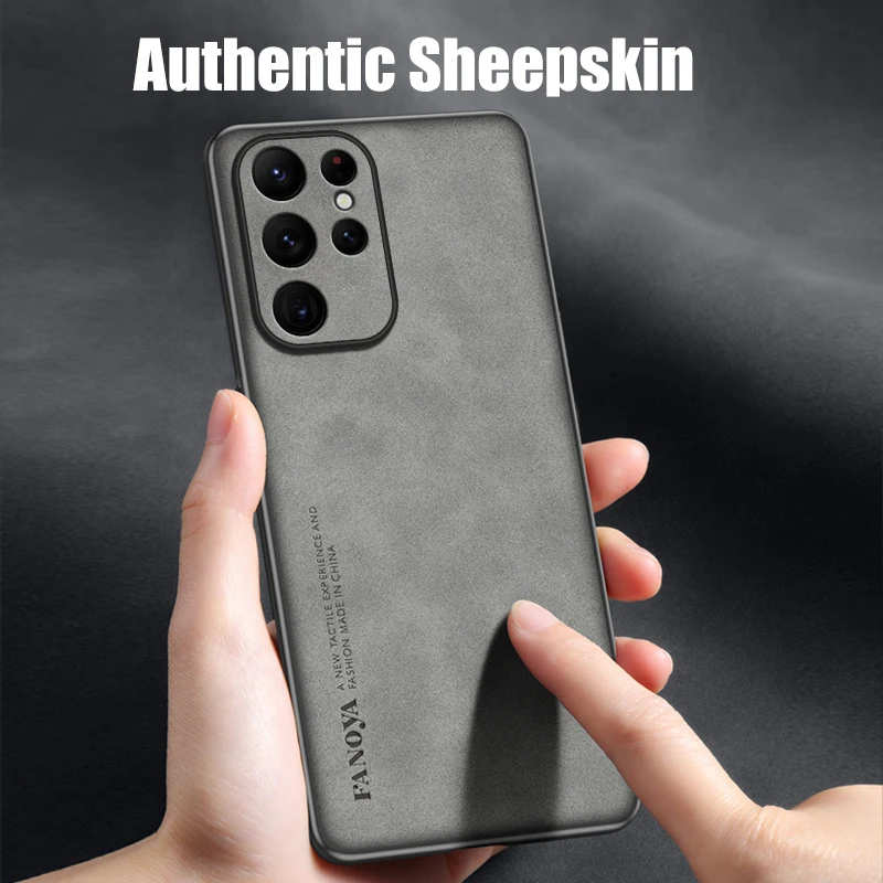 Case for Samsung Galaxy S25 Ultra Protect  Lens Lambskin Leather Shell Coque S24 Ultra Cover TPU Soft Bumper Shockproof Funda