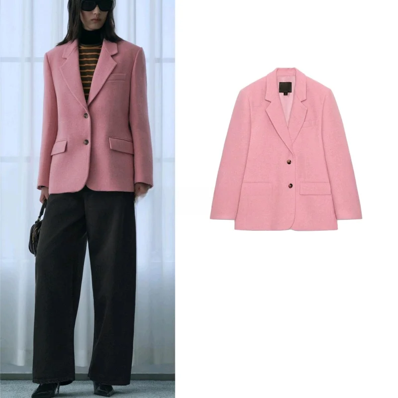 

Winter New Women's Large Size Long Sleeve Notch Collar Single Row Multi-Buckle Jacket Polyester Fiber Casual Commute Style