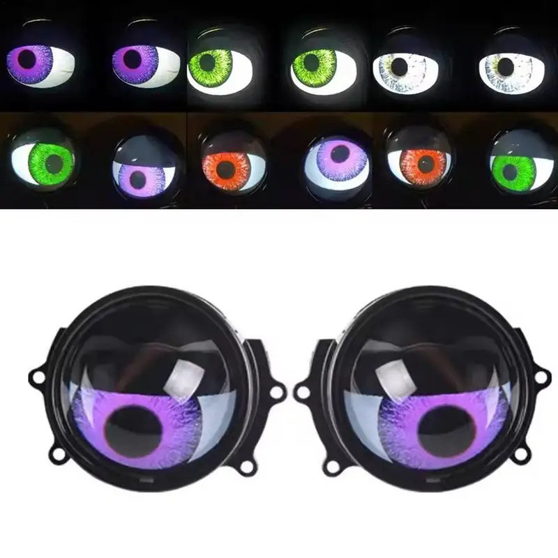 2pcs car dynamic demon eye headlights, 12V 1.5W demon evil eye LED headlights WiFi Control Projector Lens Lamp for Most Cars