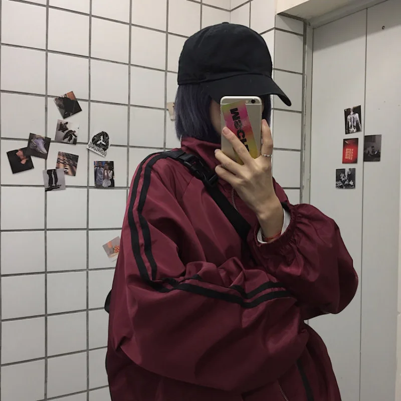 HOUZHOU Vintage Y2k kurtka damska wiatrówka Oversize styl Harajuku ochrona przed słońcem kurtki blokujące promieniowanie UV zamek koreański moda