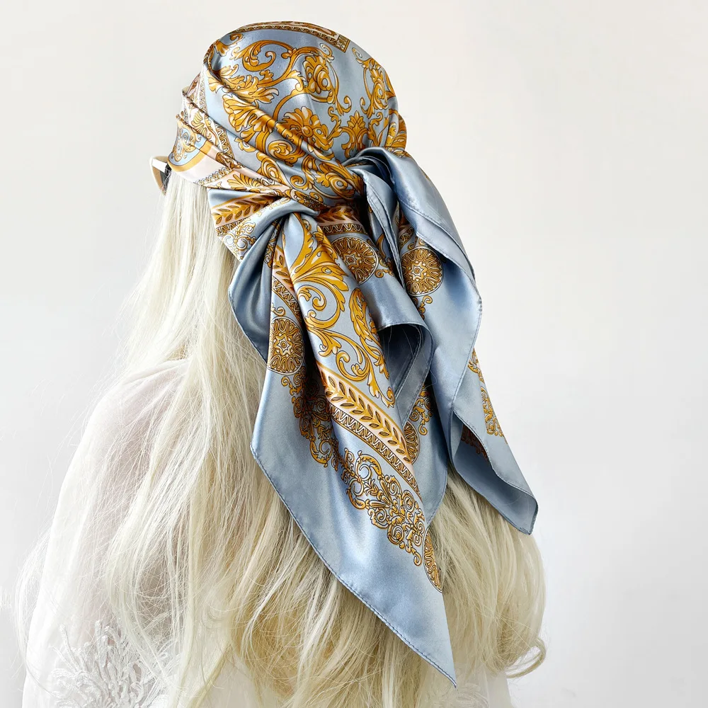 Silk Shawl Satin Square Scarf For Women Paisley Neckerchief Female Headband Hair Bands Print Foulard Hijab Wraps Bandan 90cm - view 2