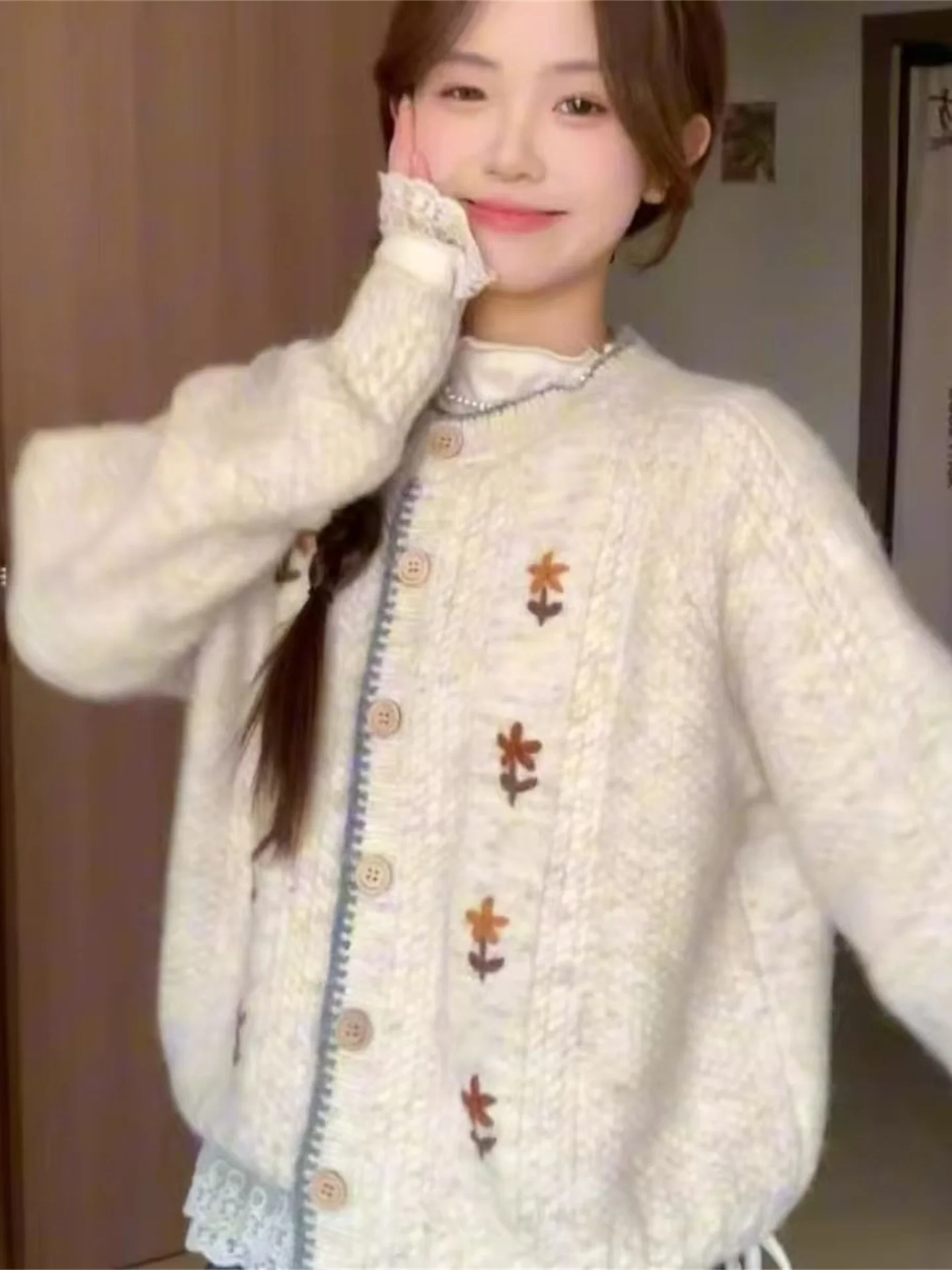 

Мягкий уютный круглый открытый кардиган с вышивкой Ne, женский осенне-зимний топ Lazy Faion, свободный крой с высокой талией