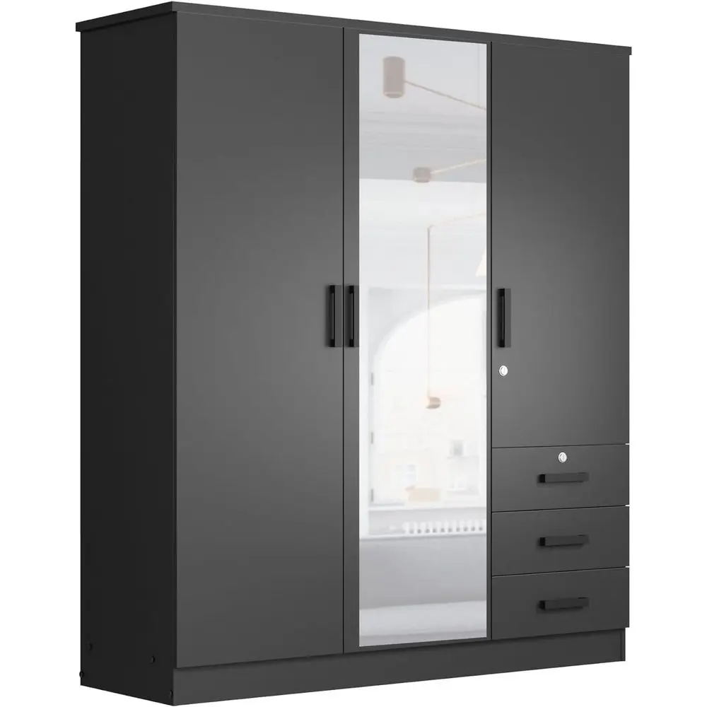 

Jumbo 61" Wardrobe Large Mirror Door Closet 3 Doand 3 Ders Built or Storage