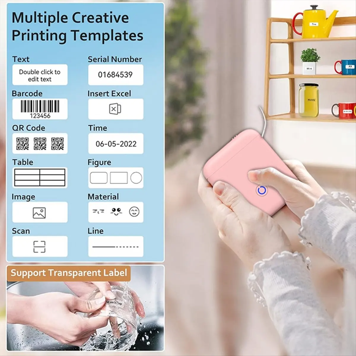 Wireless MiniPortable Printer Smart Label Printer Mobile Thermal Adhesive Label Machine Suitablefor Storehouse Express,A