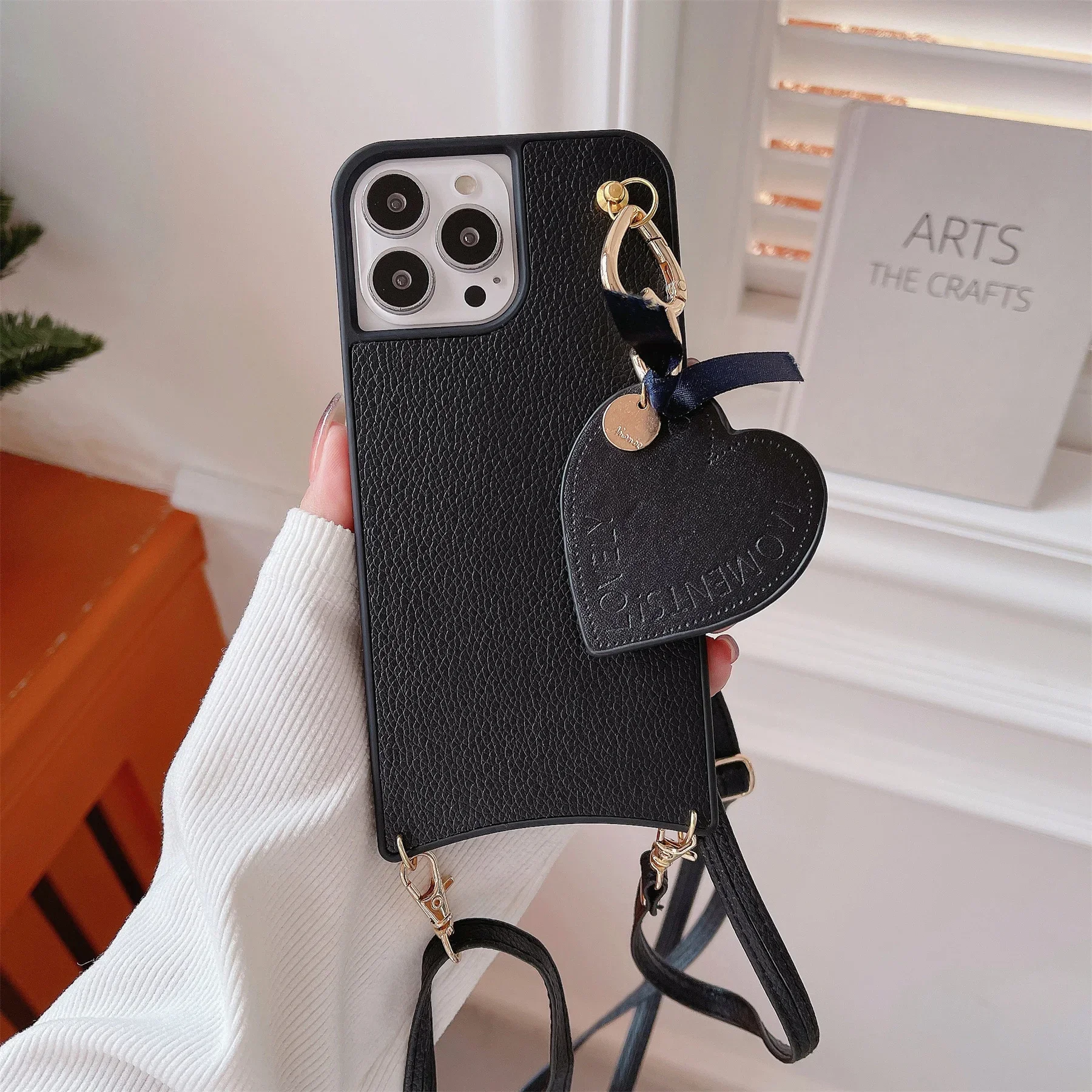 Fishtail Crossbody Lanyard Phone Case for iPhone 14 Plus 13 11 12 Pro Max Long Shoulder Strap Leather Cover with Heart Pendant