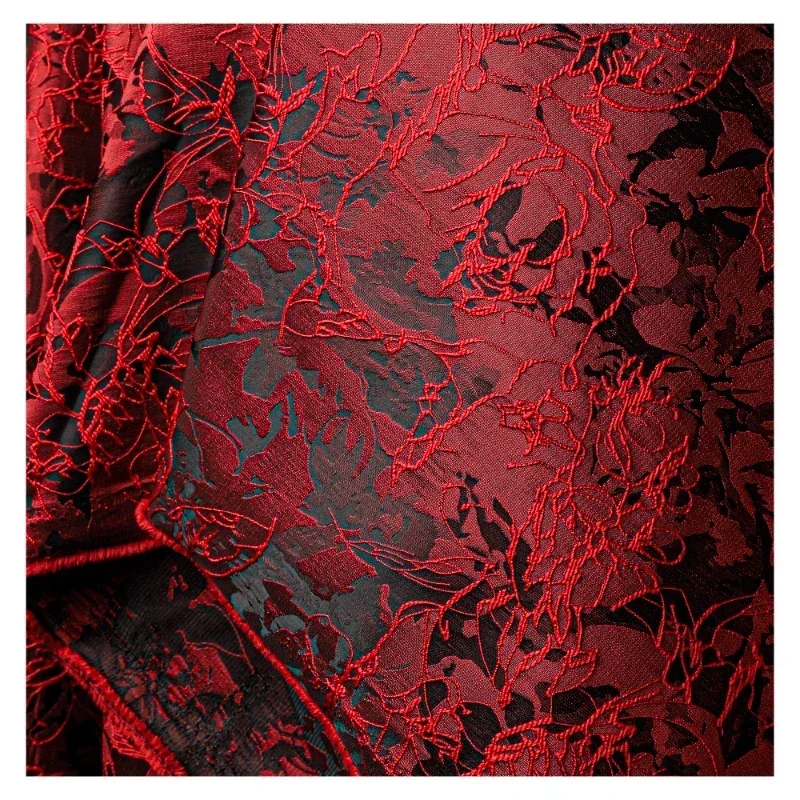 Jacquard Fabric Red Line Texture Dress Clothing Designer Wholesale Cloth Per Meter Apparel Diy Sewing Pure Polyester Material