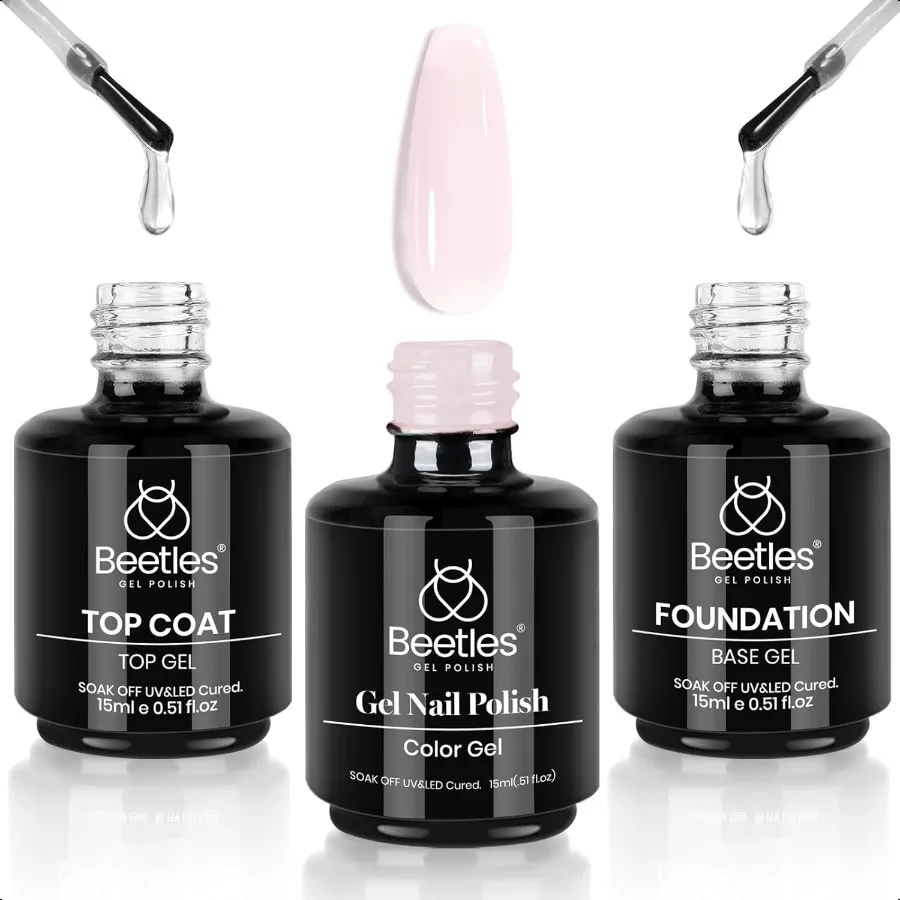 

3 Pcs 15ml No Wipe Gel Top and Base Coat Bubble Bath Gel Polish Soak Off Uv LampLong Lasting Glossy Top Base Gel Milky Pink Gel