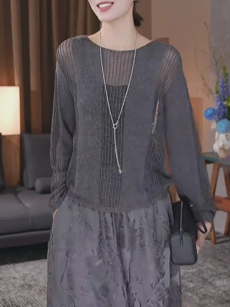 سترة محبوكة طويلة من Faionable، سترة كورية Sle Commute متعددة الاستخدامات، مجوفة للحماية من الشمس، تصميم فريد للارتداء اليومي...