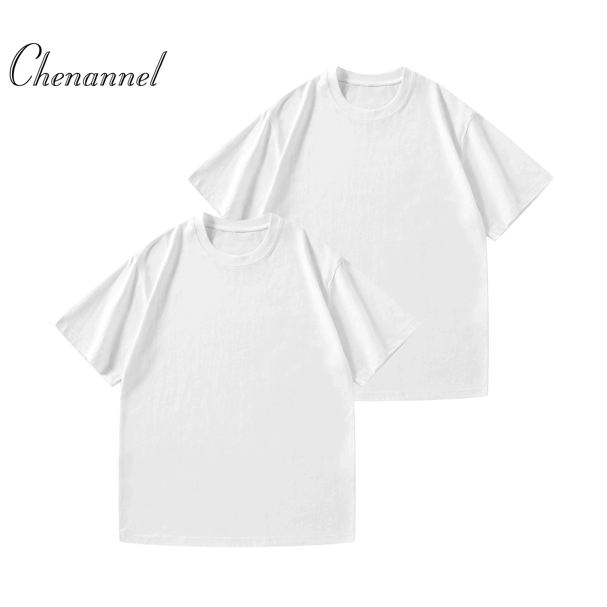 طقم مكون من سبع قطع 180 جرام من القطن الخالص الثقيل بأكمام قصيرة تي شيرت للرجال صيفي فضفاض أبيض بلون سادة #6