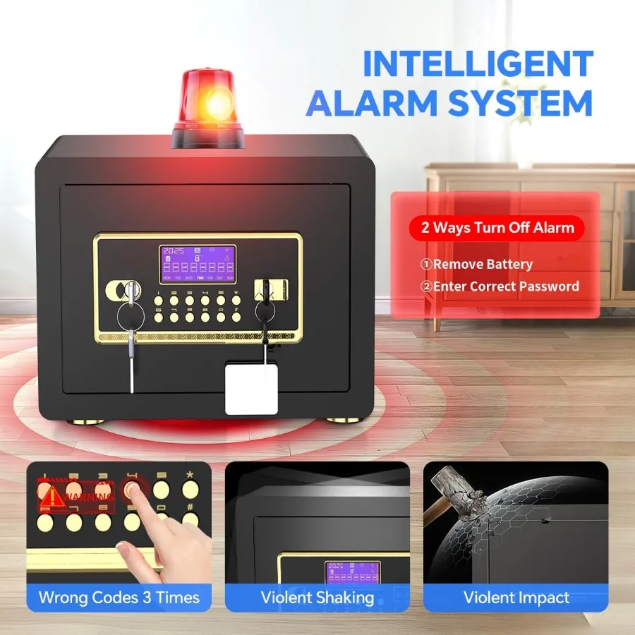 Home Safe mit digitalem Tastatur-Alarmsystem für die Schmuck- und Bargeldaufbewahrung mit verstellbaren Regalen, LED-Licht, feuerfest und wa