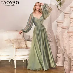 Elegant A-Line Evening Dresses Long Sleeves Pleated Customized Prom Gowns Wedding Sweep Train Party Dresses 2022 Robe de Soiree
