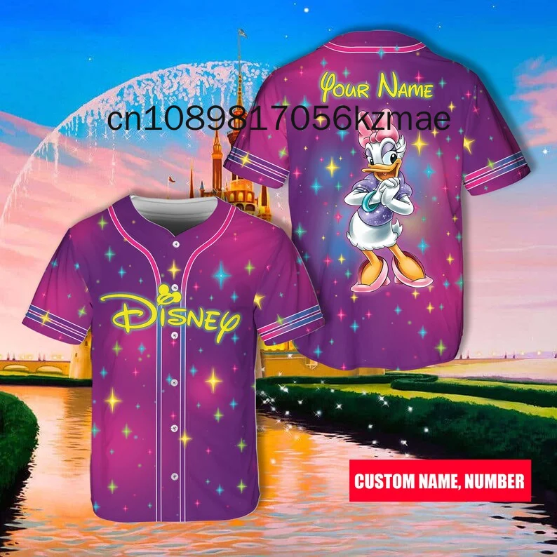 New Disneyland Sparkling Gradient Baseball Jersey Disney Daisy Duck Vacation Jersey For Baseball Lovers Magic Kingdom Jersey