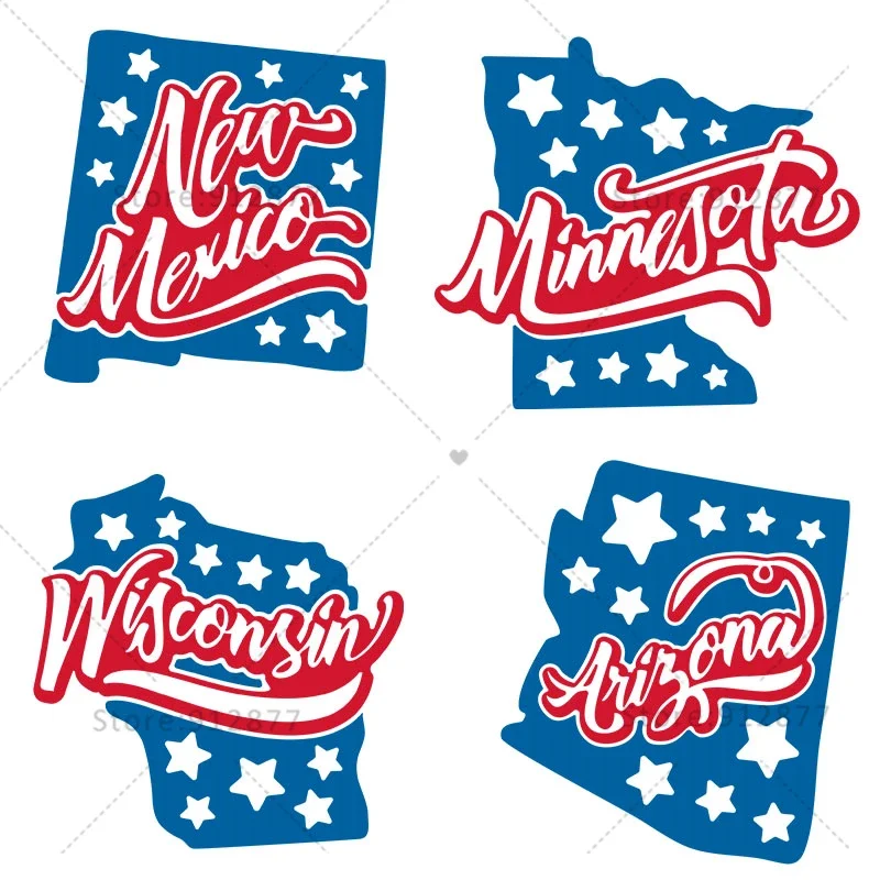 Thermo-adhesive Patch Clothing Brands July The Fourth State Name New York New Mexico Ohio Wisconsin Independence Day Iron logo