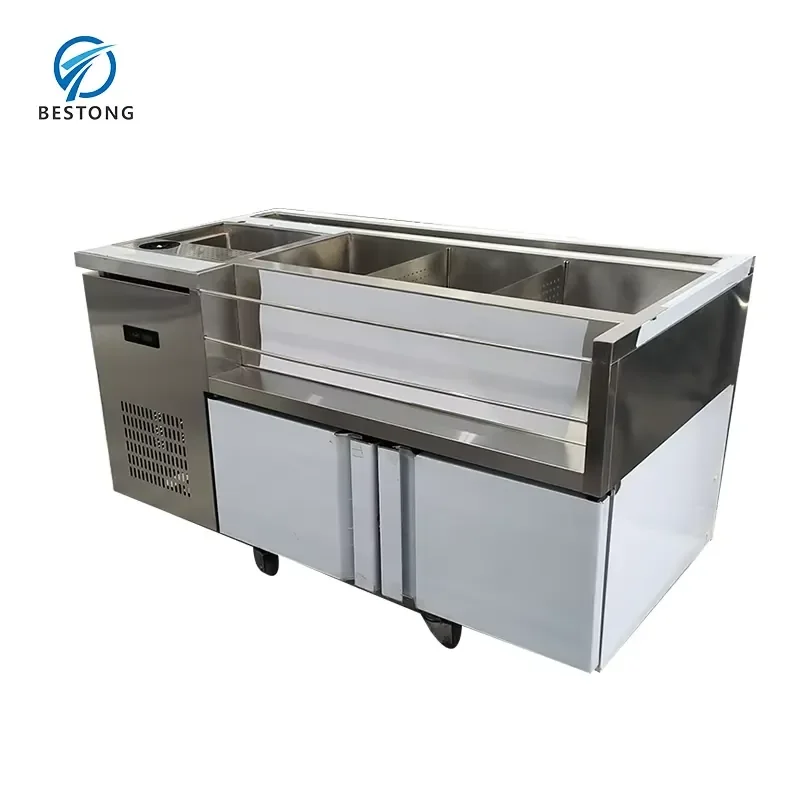 Hygienic Durable Stainless Steel Air Cooling Cocktail Bar Counter Meeting Strict Commercial Catering Health Standards