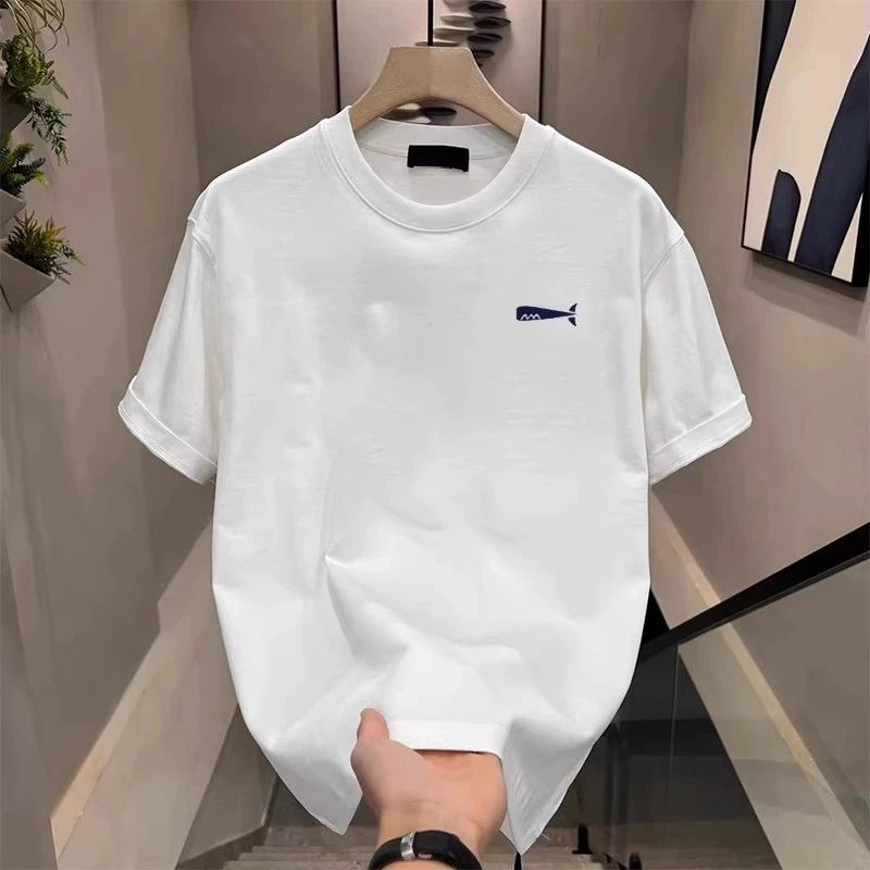 Мужские хлопковые футболки приталенного кроя, черные, 5XL, для мужчин, повседневная летняя одежда, модные футболки с принтом кита, белая мужская одежда