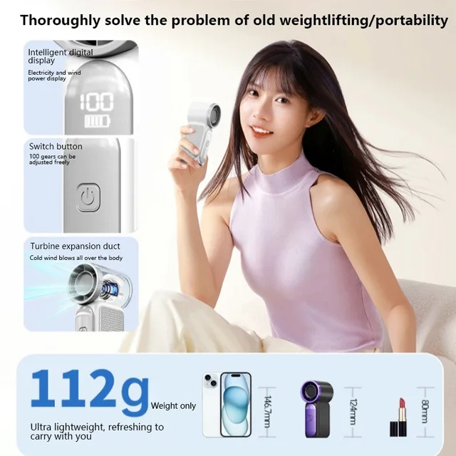 Handheld Mini USB-C Rechargeable Fan – 5-Speed Portable Personal Fan – view 3
