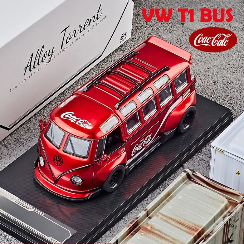 1/32 Volkswagen T1 Bus Alloy Car Model Detachable Vehicle Sound and Light Pull Back Collection Miniature Voiture Toy Gift Boy