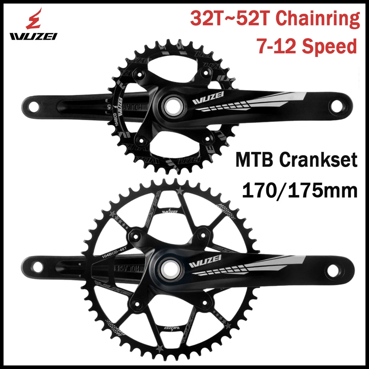 

WUZEI MTB Crankset Hollow Tech 170 175mm Mountain Bicycle Sprocket 32T-52T City Bike Crank for Shimano M4100 M5100 M6100